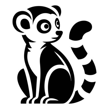 Halka Kuyruklu Lemur beyaz arkaplanda oturan siluet vektör çizimi.