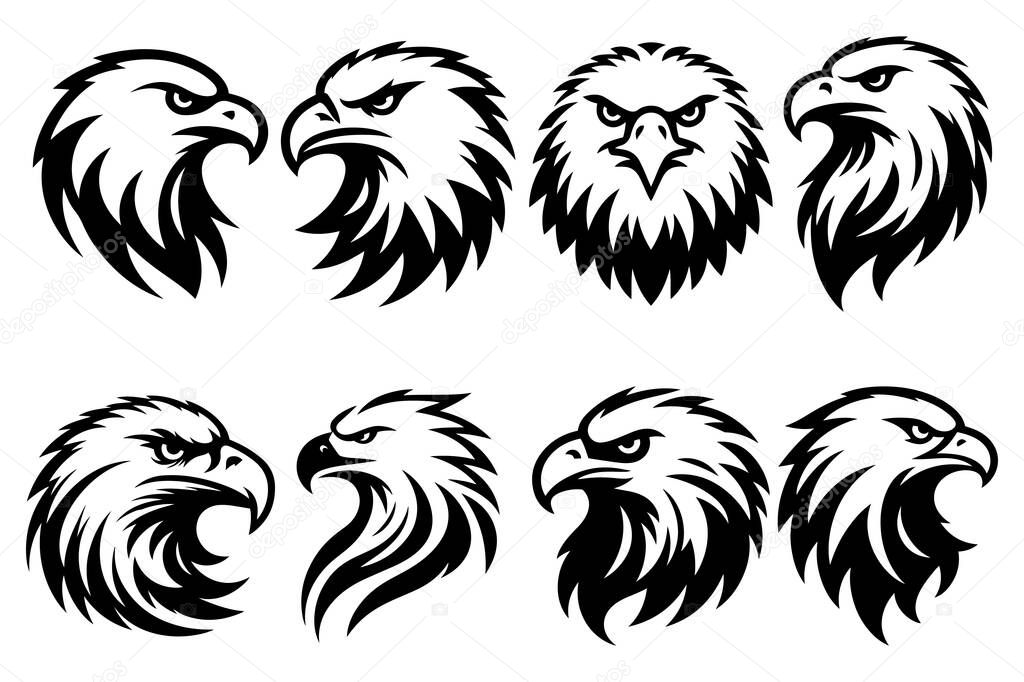 Eagle head set silhouette vector illustration.