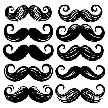 Bıyıklar Siyah Vektör İllüstrasyonu. Bıyık vektör illüstrasyonu paketi