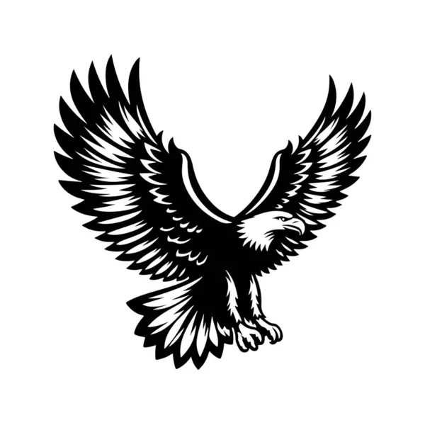 Uçan Kartal Vektör Grafik Tasarım Çizimi - Siyah beyaz kartal kanat çizimi.