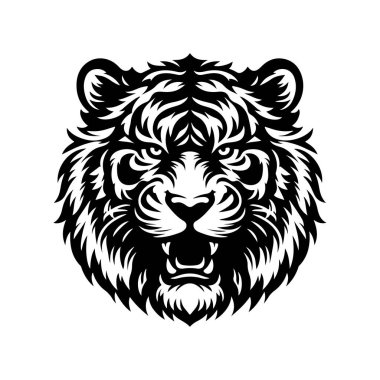 Kızgın Kaplan Kafa vektör çizimi beyaz arka planda vahşi hayvanların.