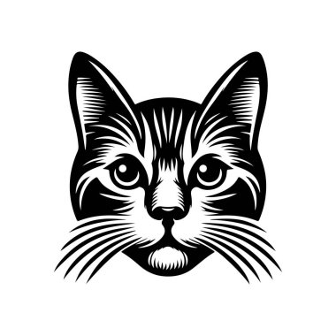Şirin kedi yüz vektör çizimi, beyaz arkaplanda kedi yüz tasarımı vektörü.