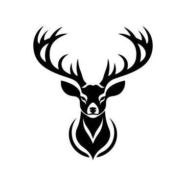 Siluet Geyik Kafa. Ren Geyiği Yüz Vektörü İllüstrasyonu.