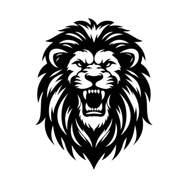 Siyah ve Beyaz Kızgın Aslan Baş Silueti.