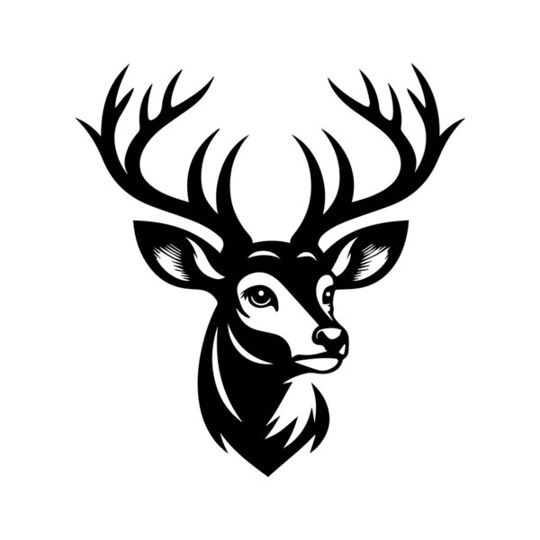 Deer head vector isolated, Deer face vector illustration, Hunting logo, Wild animal.