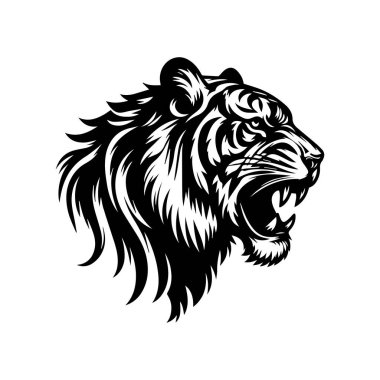 Kükreyen kızgın kaplan vektör çizimi. Minimalist ve basit siluet kaplan kafası..