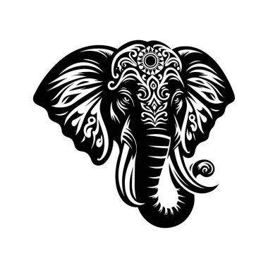 Minimalist ve basit güzel fil silueti vektör görüntüsü beyaz arkaplanda.