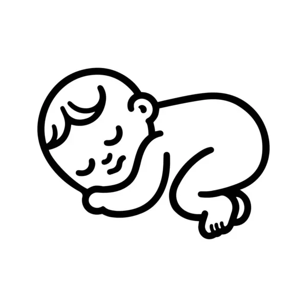 Beyaz arka planda uyuyan bebek silueti vektör çizgisi.