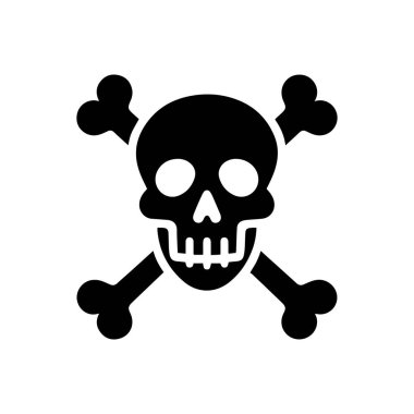 Çapraz kemikler ve kafatasının düz vektör ikonu tehlike için ya da beyaz arka planda uyarı için. Uygulamalar ve oyunlar için Roger simgesi.