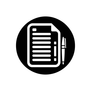 Grafik ve web tasarımı için beyaz arkaplan üzerindeki belge vektör simgesi. Anlaşma dosya sembolü. Kağıt belge sayfasında kalem simgesi.