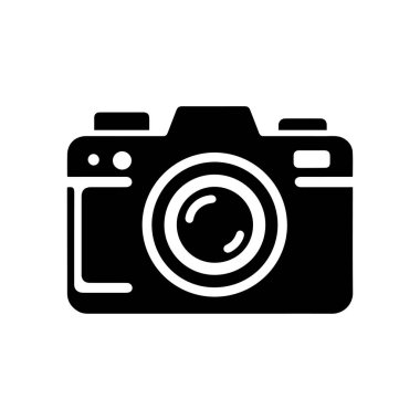 Grafik ve web tasarımı için fotoğraf makinesi düz stil vektör simgesi. Fotoğraf makinesi düz stil işareti ve sembol. Beyaz arkaplanda fotoğraf simgesi.