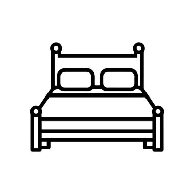Çift yatak çizgili vektör ikonu. Otel odası için mobilya sembolü.