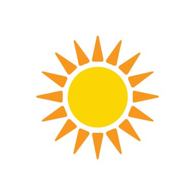 Güneş vektörü simgesi tasarımı. Beyaz arkaplanda izole edilmiş güneş ışığı çizimi.