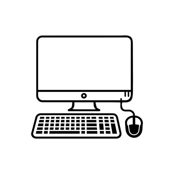 Beyaz arkaplanda klavye ve fare vektör simgesine sahip masaüstü bilgisayarı. Uygulamalar ve web siteleri için kişisel PC düz vektör simgesi.