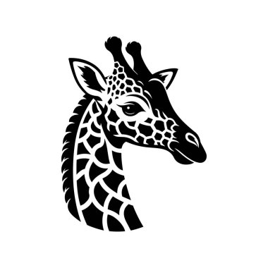 Düz siyah renkli zürafa baş vektör simgesi beyaz arkaplanda izole edildi.