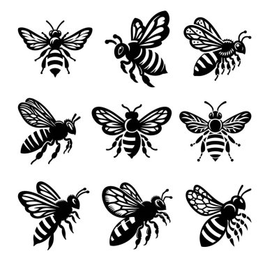 Beyaz zemin üzerinde arı uçan vektör resimleme simgesi ayarlandı.