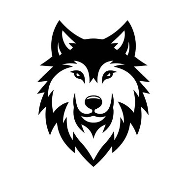 Beyaz arka planda kurt başlı logo vektör çizimi. Uluyan ve ayakta duran hayvanlar.