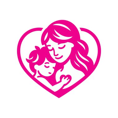 Annesi bebeğini bir kalp vektörü çiziminin içinde tutuyor..