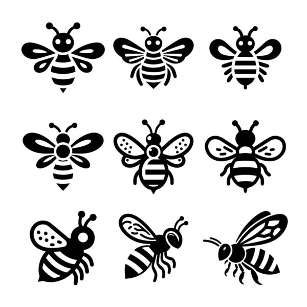 Cartoon bee flying vector illustration icon set on a white background.