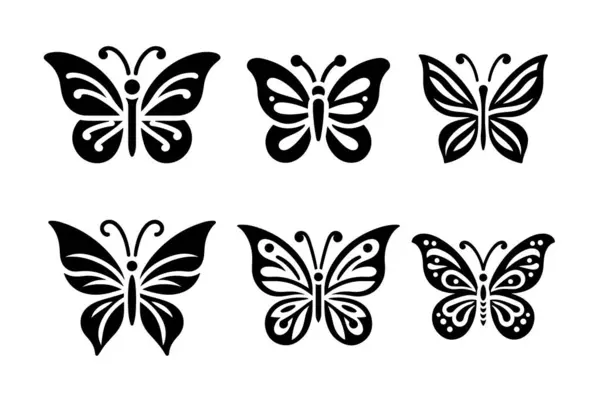 Yakın plan tasarım ögesi siyah kelebek vektör illüstrasyon seti.