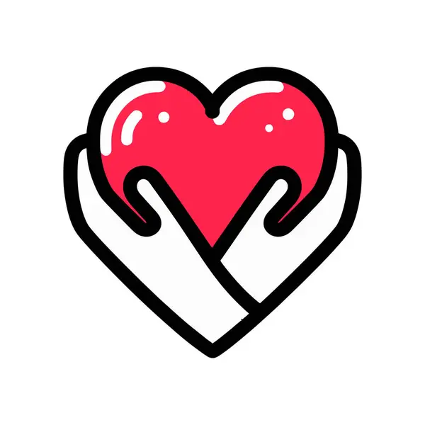 Kalp el vektör simgesinde. Kendini sev. Kişisel bakım ve mutluluk vektörü çizimi.