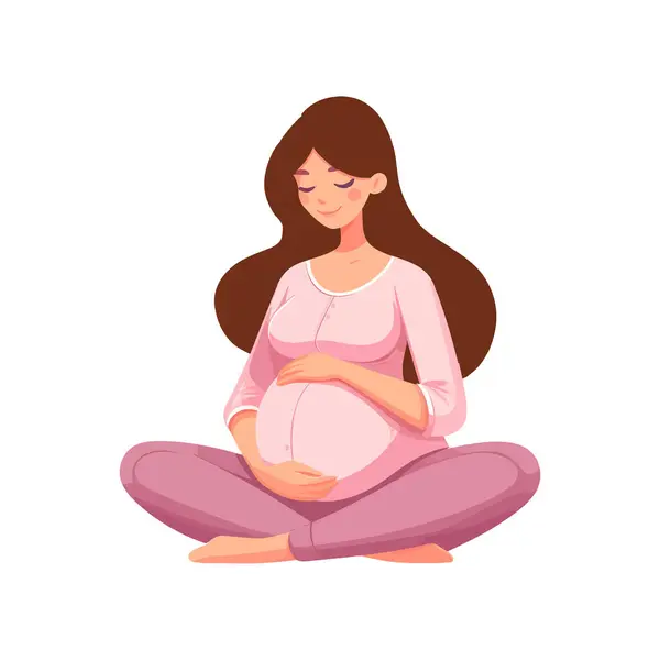 Hamile kadın, elleri karnına sarılarak oturuyor. Hamile bir anne bebeğini düşünür..