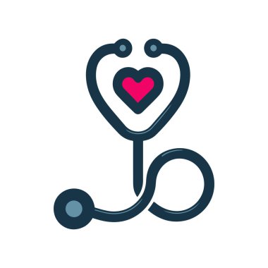 Üzerinde kalp olan bir stetoskop vektör simgesi.