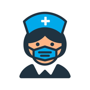 Bir yüz maskesi vektör simgesi takan hemşire.