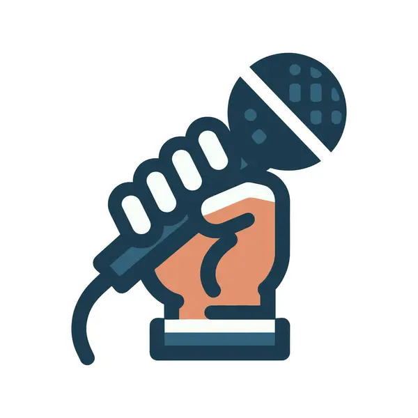 Bir mikrofon ya da mikrofon vektör simgesi tutarken.