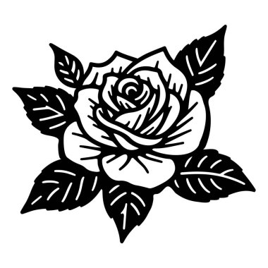 Gül çiçeği silueti vektör çizimi.