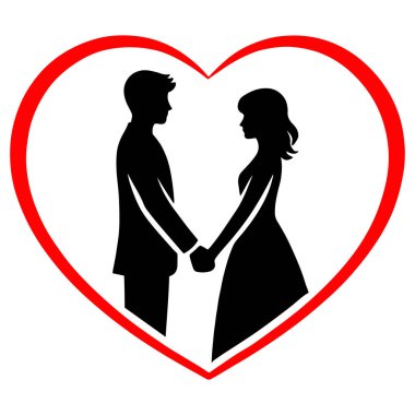 Kalp şeklinde siluet bir vektör tarzında el ele tutuşan romantik bir çift..