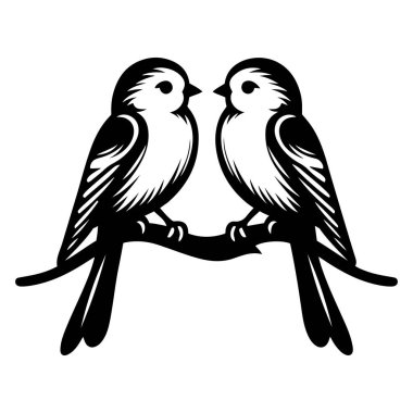 Çifte kumrular Şube Silueti Resimlerinde Oturuyorlar