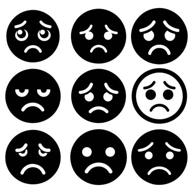 Düz siluet vektör illüstrasyon tasarımı ile belirlenmiş üzgün ifadeli Emoji yüzü