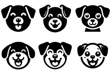 Çizgi film siluet vektör illüstrasyon tasarımında mutlu ifadeler içeren köpek Emoji yüzü seti