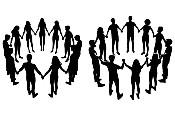 Siyah Siluet Vektör İllüstrasyon biçiminde el ele tutuşan arkadaş grubu