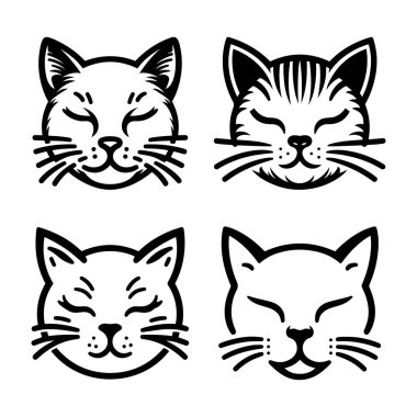 Kedi Yüzü Çizgisi Kedi severler için basit siyah siluet vektör çiziminde ayarlandı