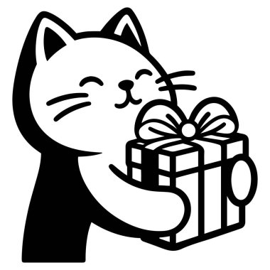 Çizgi film Kedi Tutma Hediye Kutusu kutlama için eğlenceli silüet vektör resimleme paketi