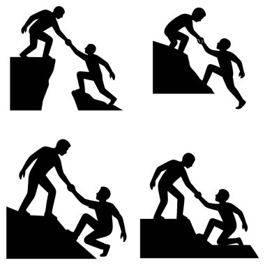 Düz siyah siluet vektör tasarım paketine el çekmede yardımcı olunuyor