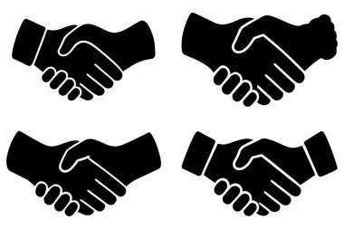 Dayanışma ve anlaşma temaları için düz siyah siluet vektör illüstrasyon demetinde iş tokalaşması