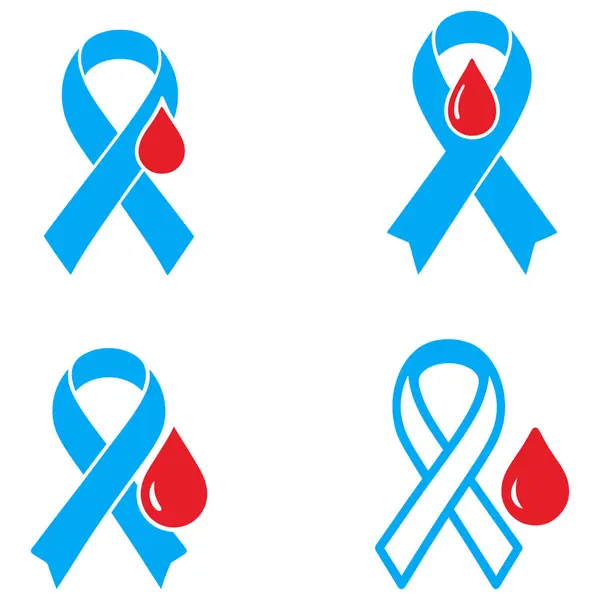 Düz mavi ve kırmızı siluet vektör dizaynında kan damlası olan diyabet farkındalığı kurdelesi çizimi