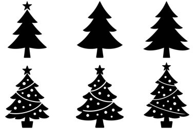 Düz siyah demet Siluet Vektörü ve illüstrasyon koleksiyonunda gösterişli Noel ağacı