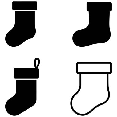 Düz siyah desenli Noel çorapları Siluet Vektörü ve illüstrasyon koleksiyonu