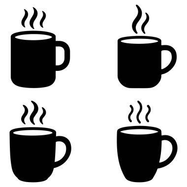 Sıcak kakao fincanları düz siyah siluet vektör tasarımı çiziminde, sıcak kış içeceği paketi için.