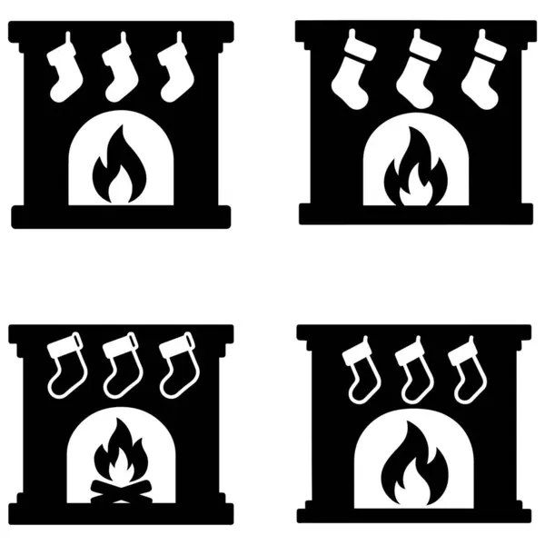 Düz siyah siluet vektör tasarımlı çoraplı rahat şömine tatil paketi çizimi