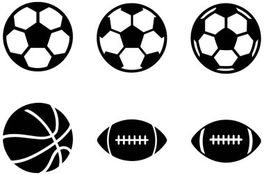 Futbol topu simgeleri düz siyah siluet vektör illüstrasyon tarzında ayarlandı futbol topu spor tasarım paketi için mükemmel