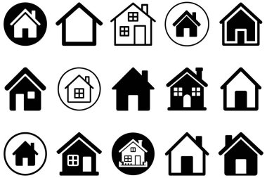 Ev evi simgeleri uygulamalar ve web siteleri için düz siyah siluet vektör tasarımı çizimlerine ayarlandı