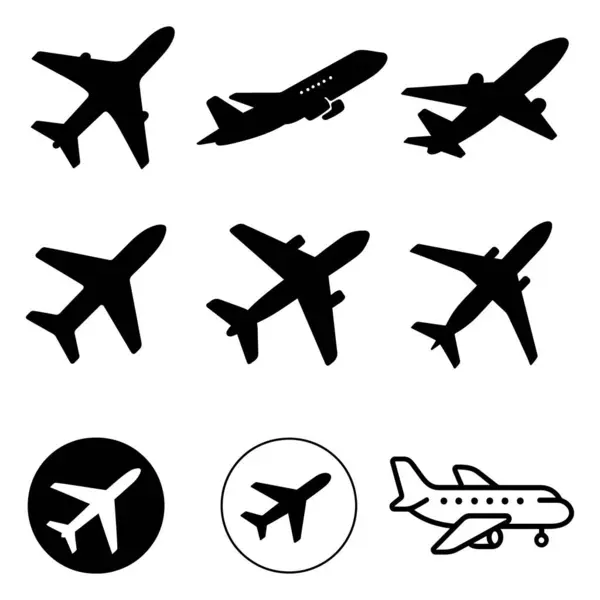Uçak simgesi bohçası Siluet Vektör Çizimi Seyahat tasarımı için Uçak Uçuş simgeleri seti