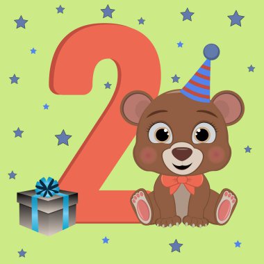 Karikatür ayıcık yüksek kaliteli fotoğrafıyla mutlu 2. yaş günleri.