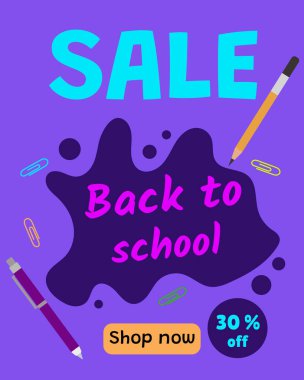 Okula% 30 indirim var. Vektör illüstrasyonu