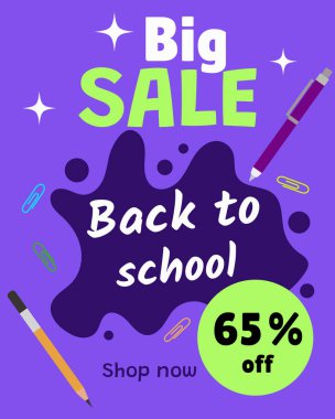 Okula% 65 indirim var. Vektör illüstrasyonu